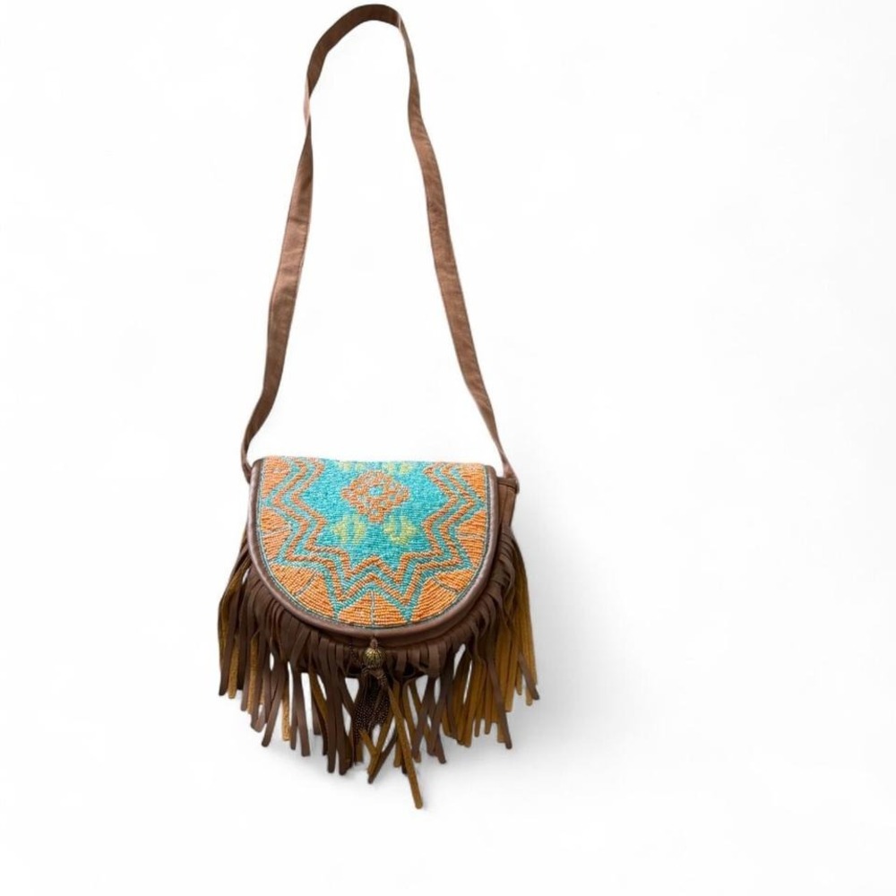 Earthbound Trading Brown Beaded Fringe Crossbody